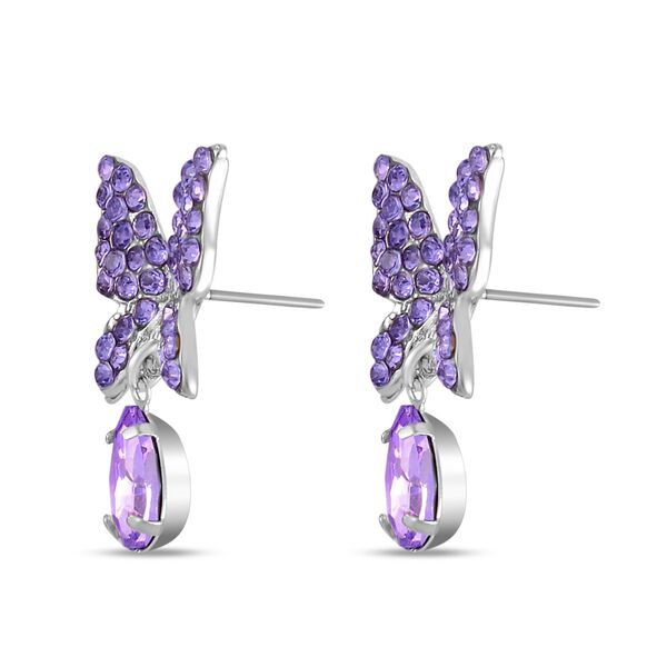 Lila Kristall Schmetterling Ohrringe, silberfarben image number 3