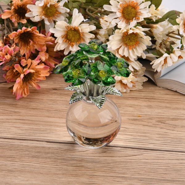 Kristallglas-Blume mit silberfarbenem Metallstiel, dekorativ geschliffen, 1x8 cm, Transparent Grün image number 2