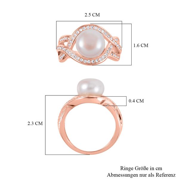 Pfirsich-S&uuml;&szlig;wasser Perle (10-11 mm), Wei&szlig;er Zirkonia Ring Nickelfreies Messing (Gr&ouml;&szlig;e 18.00) image number 7