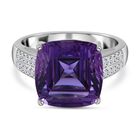 Lasergeschnittener Lusaka Amethyst, weißer Zirkon Ring, 925 Silber platiniert, (Größe 18.00) ca. 7.64 ct