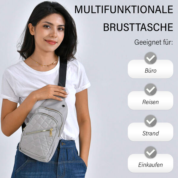 Stepp-Slingtasche mit RFID-Schutz und Kopfhöreröffnung, Größe: 17x7,5x30cm, Hellgrau image number 2