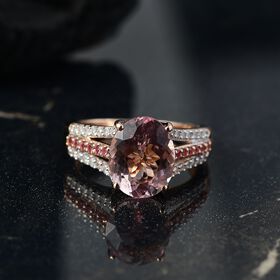 AAA Rosa Morganit, Padparadscha Saphir und Diamant Ring in 375 Roségold - 3,96 ct.