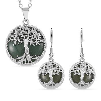 Gr&uuml;ner Aventurin Schmuckset  Legierung ca. 49.00 ct