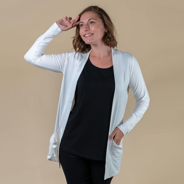 TAMSY - Jersey Cardigan mit offener Vorderseite f&uuml;r Damen, Gr&ouml;&szlig;e 38, Creme image number 3