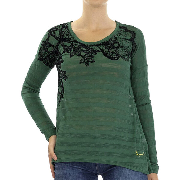 DESIGUAL, T-Shirt mit langen &Auml;rmeln und Stickerei auf dem Oberteil, Schwarz, Gr&ouml;&szlig;e 38