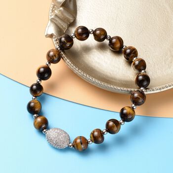 Gelbes Tigerauge und flexibles Zirkonia-Armband, 16,5 cm - 65,50 ct.
