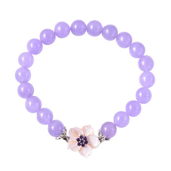 JARDIN-KOLLEKTION - Perlmutt und Lila Jade, afrikanisches Amethyst Armband, 19 cm, 925 Silber rhodiniert, ca. 98,31 ct