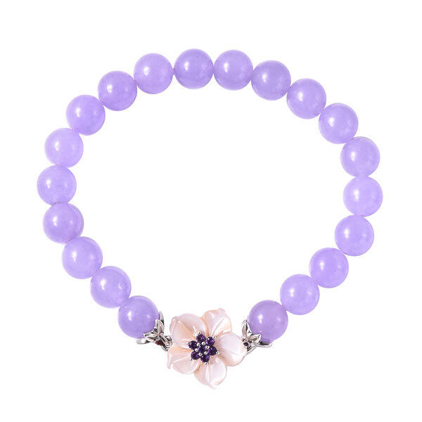 JARDIN-KOLLEKTION - Perlmutt und Lila Jade, afrikanisches Amethyst Armband, 19 cm, 925 Silber rhodiniert, ca. 98,31 ct
