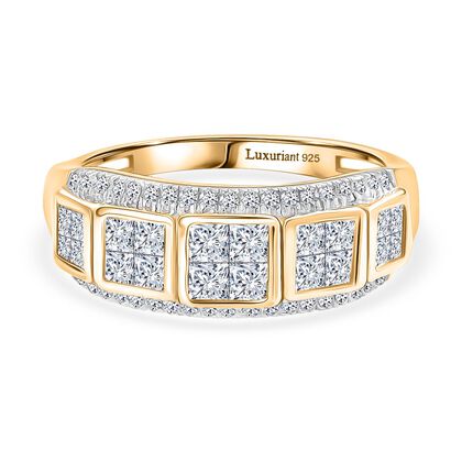 LUXURIANT DIAMOND - Lab Grown Diamant SI-GH SGL zertifiziert Ring, 925 Silber 750 Gelbgold Vermeil (Gr&ouml;&szlig;e 19.00) ca. 1.00 ct