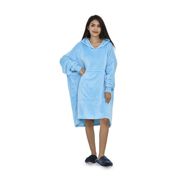 Flauschiger Flanell Hoodie mit gro&szlig;er Tasche, 96x89cm, blau image number 4