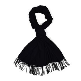 Eleganter Schal mit Fransen, 65x180 cm, Tiefschwarz