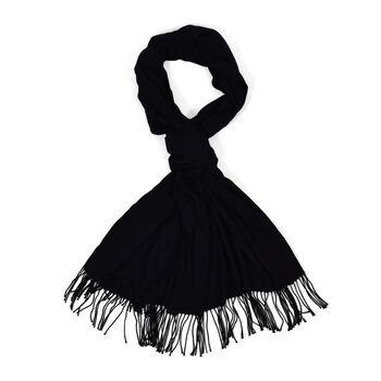 Eleganter Schal mit Fransen, 65x180 cm, Tiefschwarz