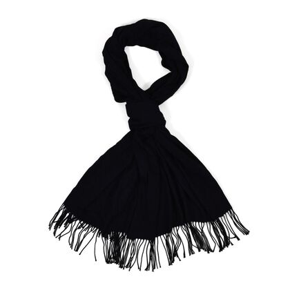 Eleganter Schal mit Fransen, 65x180 cm, Tiefschwarz