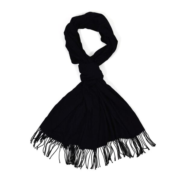 Eleganter Schal mit Fransen, 65x180 cm, Tiefschwarz image number 0