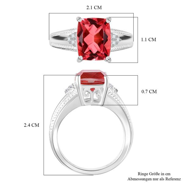 Lachs-Quarz Triplette, Weißer Zirkon Ring 925 Silber (Größe 20.00) ca. 3,29 ct image number 6