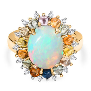 D'Joy AA Nat&uuml;rlicher, &auml;thiopischer Welo Opal, Mehrfarbiger Saphir Ring 925 Silber 750 Gelbgold vermeil (Gr&ouml;&szlig;e 17.00) ca. 4.68 ct