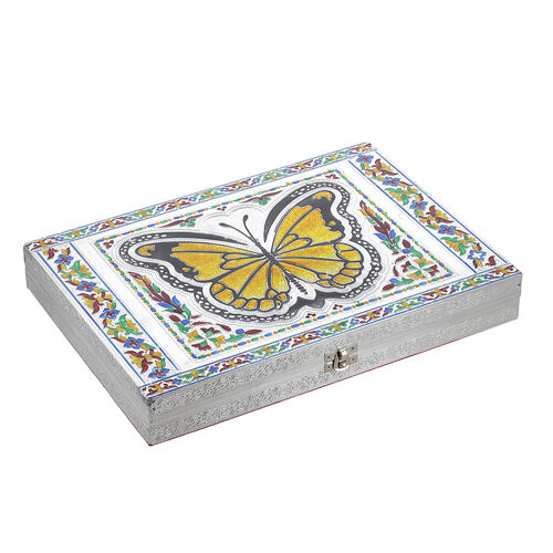 Minakari-Ringbox, oxidiertes Finish, Blumenprägung, für 150 Ringe, 35,6x25x5,8 cm
