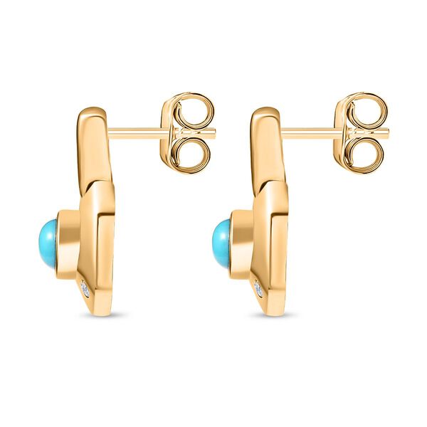 AA Sleeping Beauty Türkis, Weißer Zirkon Art Deco Ohrringe 925 Silber 750 Gelbgold Vermeil ca. 0.61 ct image number 4