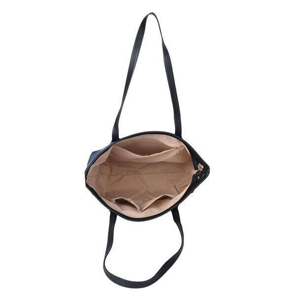 Moderne Handtasche aus naturfreundlichem Kunstleder, Karomuster, Blau image number 4