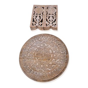 NAKKASHI Tisch Mangoholz handgeschnitzt sechseckig 68 x 68 x 49 cm Wei&szlig;