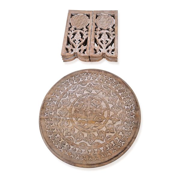 NAKKASHI Tisch Mangoholz handgeschnitzt sechseckig 68 x 68 x 49 cm Wei&szlig; image number 4