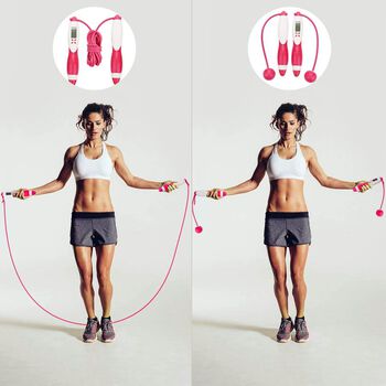 Elektronisches Z&auml;hl-Springseil, Rosa und wei&szlig;