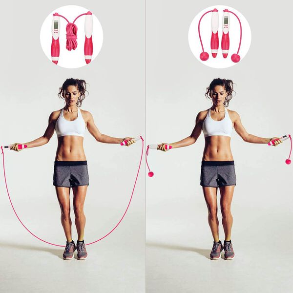 Elektronisches Z&auml;hl-Springseil, Rosa und wei&szlig; image number 1