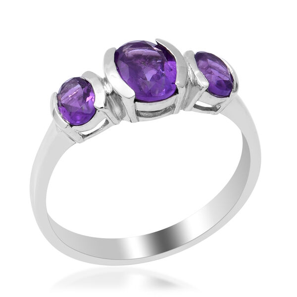 Lusaka Amethyst 3 Stein Ring 925 Silber Platin-&Uuml;berzug image number 3