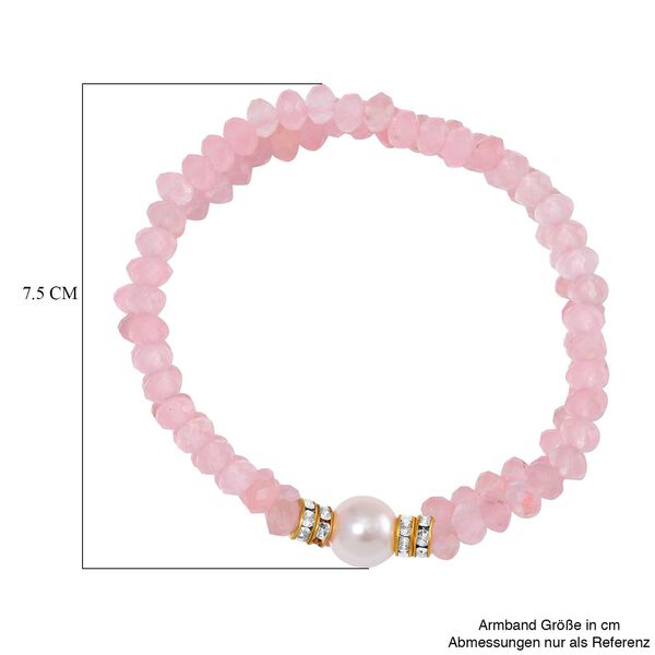 Muschelkernperle-Armband mit Rosenquarz und Weißem Kristall, flexibel, vergoldet image number 5