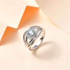 TUCSON FIND - Natürlicher AA Aqua Kyanit, Weißer Zirkon Ring 925 Silber rhodiniert (Größe 19.00) ca. 0.81 ct