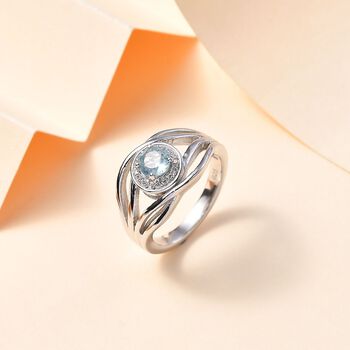 TUCSON FIND - Nat&uuml;rlicher AA Aqua Kyanit, Wei&szlig;er Zirkon Ring 925 Silber rhodiniert (Gr&ouml;&szlig;e 19.00) ca. 0.81 ct