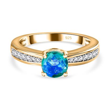 Pfau Quarz Triplette, Wei&szlig;er Zirkon Ring, 925 Silber Gelbgold Vermeil, (Gr&ouml;&szlig;e 21.00), ca. 1.25 ct