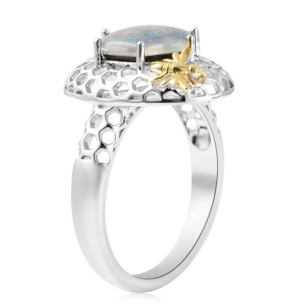 Boulder Opal Triplett Bienenstock Ring 925 Silber Bicolor  ca. 2,25 ct image number 7