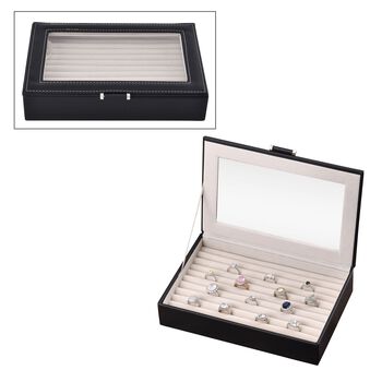 100 Steckplatz Ring Koffer mit Glas Fenster und Kunstleder Polster, 27x18x6 cm, schwarz