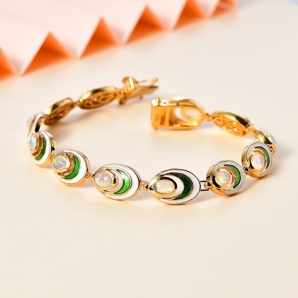 AA Nat&uuml;rlicher, &auml;thiopischer Welo Opal Armband ca. 19 cm 925 Silber 750 Gelbgold Vermeil ca. 3,45 ct. image number 2