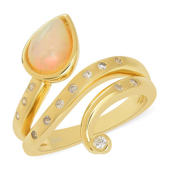 Nat&uuml;rlicher &Auml;thiopischer Opal und Zirkon Ring 925 Silber vergoldet  ca. 1,54 ct