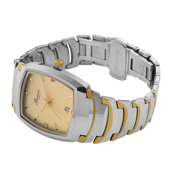 GENOA - Armbanduhr mit Datumsanzeige, Japanische-Uhrwerk mit Wei&szlig;er Kristall, Wolframstahlgeh&auml;use, Reiner Edeslstahl, bicolor image number 5