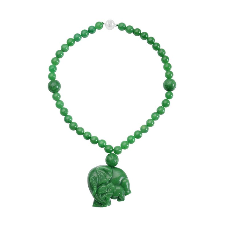 Grüne Jade Halskette, ca. 45 cm, 925 Silber rhodiniert ca. 770,00 ct image number 0