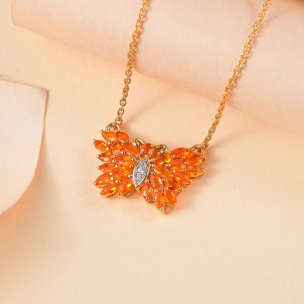 Feueropal und Zirkon Halskette, 45 cm - 1,33 ct. image number 2