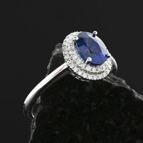 AAAA Ceylon-Saphir, Weißer Diamant Ring 950 Platin (Größe 20.00) ca. 1,30 ct image number 1