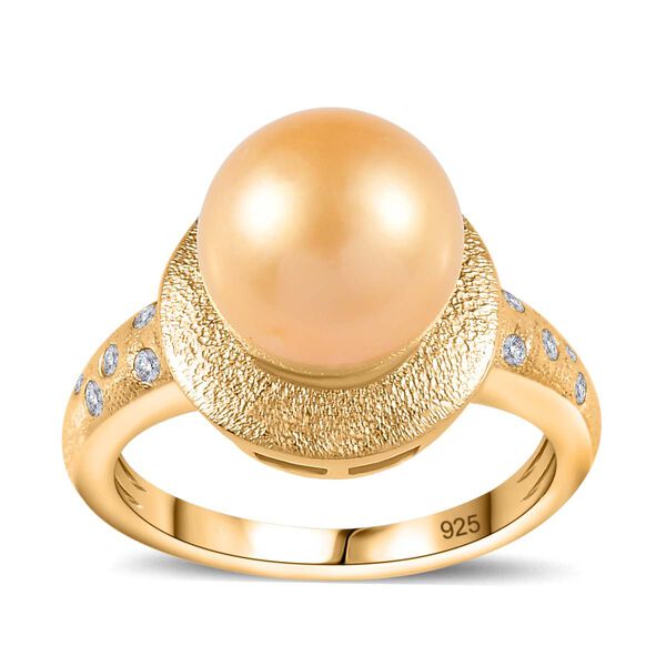 AA goldener Südseeperlen- und Moissanit-Ring - 7,95 ct. image number 4