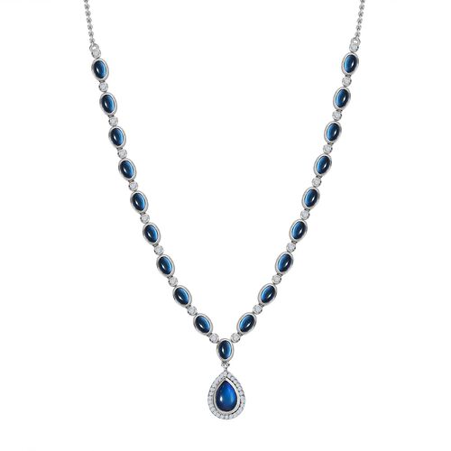 Aurora Mondstein und Zirkon-Halskette, 45 cm - 12,66 ct. image number 0