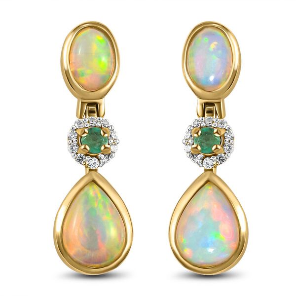 Nat&uuml;rliche, &auml;thiopische Welo Opal-Ohrringe, 925 Silber vergoldet 2,49 Carat ca. 2,50 ct