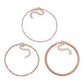 3er-Set - Kugelarmband, Gliederarmband, Ankerarmband, 19+5cm, Roségoldton