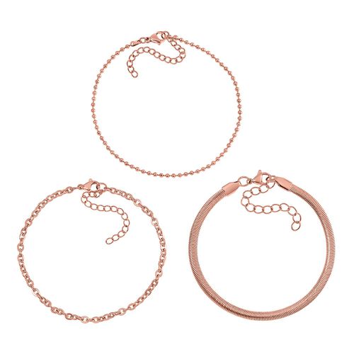 3er-Set - Kugelarmband, Gliederarmband, Ankerarmband, 19+5cm, Roségoldton image number 0