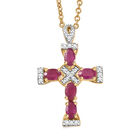 D'Joy Afrikanischer Rubin (Fissure gef&uuml;llt), Wei&szlig;er Zirkon Schmuckset ca. 50 cm 925 Silber 750 Gelb Vergoldet und Edelstahl 750 Gelb Vergoldet ca. 2,02 ct.