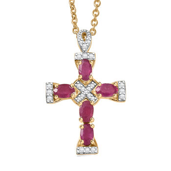 D'Joy afrikanischer Rubin und Zirkon Anh&auml;nger mit 50cm Kette - 2 ct.