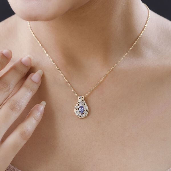 Tansanit und Zirkon Anh&auml;nger mit 50cm Kette - 0,91 ct. image number 3