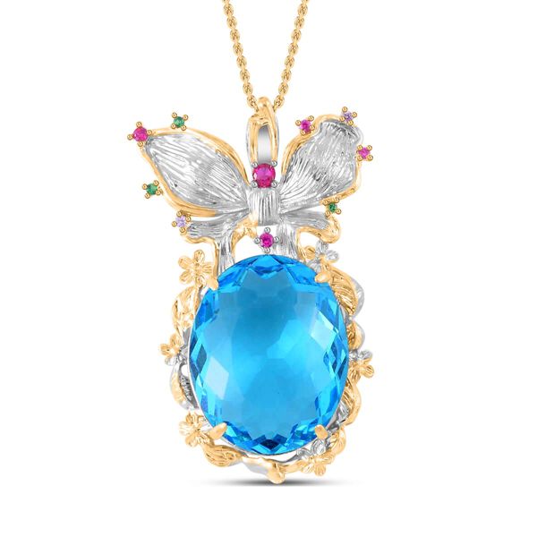 Blauer Glas- und mehrfarbiger Zirkonia-Anhänger mit 45cm Kette image number 0