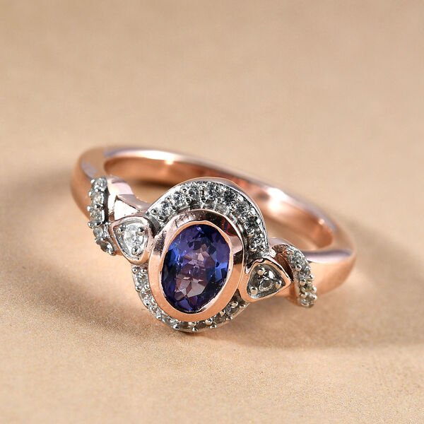 Tansanit und Zirkon-Ring, 925 Silber ros&eacute;vergoldet  ca. 0,87 ct image number 2